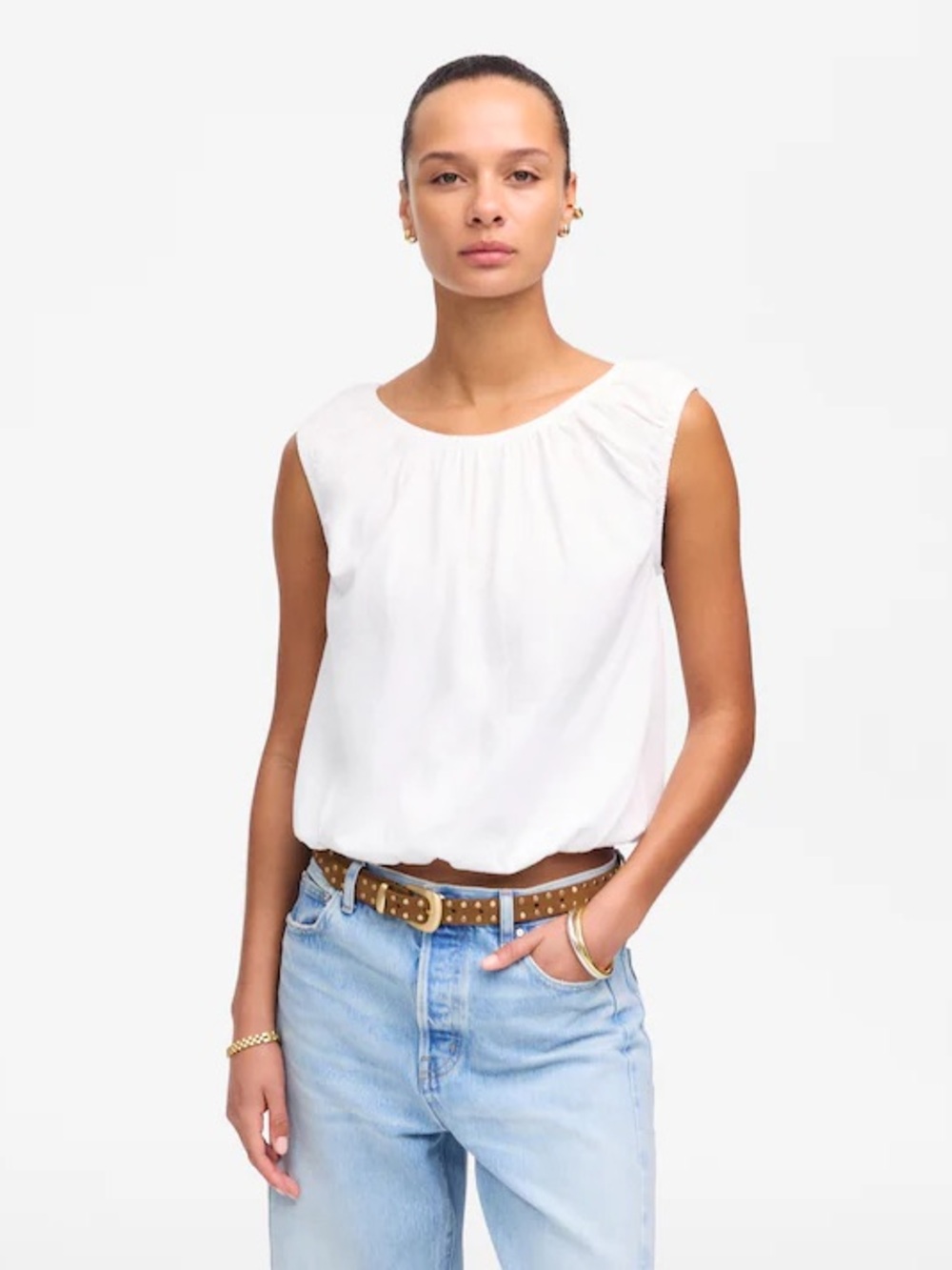Madewell NWT Bubble Tee Size Large in White Linen/Cotton Blend